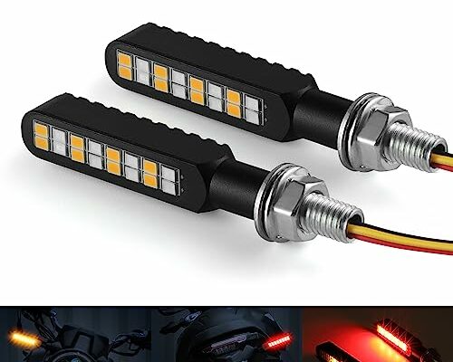 iFunyLED 2PCS Flowing LED Motorcycle Turn Signal Strobe Brake Tail Lights, Aluminum Alloy 12V Super Bright Motorbike Front Rear Blinkers Fit for Harley Honda KTM Kawasaki Suzuki Yamaha - Red & Amber