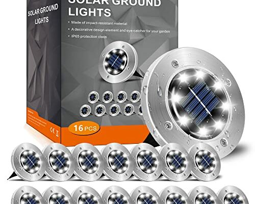 INCX Solar Ground Lights, 16 Packs 8 LED Garden Solar Powered Disk Lights Waterproof In-Ground Outdoor Landscape Lighting for Patio Pathway Lawn Yard Deck Driveway Walkway, Cold White