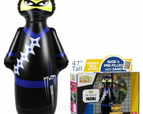 INFLATABLE DUDES Ninja 47 Inches -Kids Punching Bag | Already Filled with Sand| Bop Bag | Inflatable Punching Toy | Boxing - Premium Vinyl- | Bounce-Back Action! | Indoor Outdoor -Play Therapy- (Nobi)