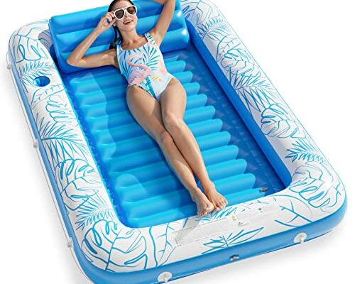 Inflatable Tanning Pool Lounger Float - Jasonwell 4 in 1 Sun Tan Tub Sunbathing Pool Lounge Raft Floatie Toys Water Filled Bed Mat Pad for Adult Blow Up Kiddie Pool Kids Ball Pit Pool (L)