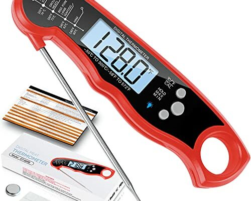 Instant Read Meat Thermometer for Grill and Cooking, Fast & Precise Digital Food Thermometer with Backlight, Magnet, Calibration, and Foldable Probe for Kitchen, Outdoor Grilling and BBQ!…