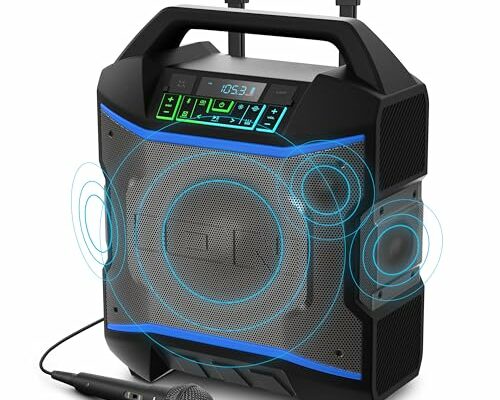 ION Block Rocker - Portable Bluetooth Outdoor Party Speaker with Karaoke Microphone, Battery, 4 Speakers, Radio, USB Port, App, Water-Resistant, 120W