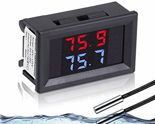 IS Icstation Digital Thermometer, Car Auto Temperature Gauge Sensor, DC 4-28V Fahrenheit Dual Display, Monitor with 2 NTC Waterproof Probes for Aquarium Vehicle Fish Tank