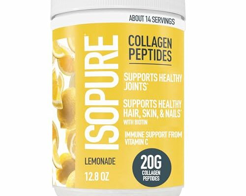 Isopure Collagen Peptides Powder, Promotes Hair, Nail, Skin and Joint Health, 14 Servings, Lemonade, with Vitamin C, with Biotin