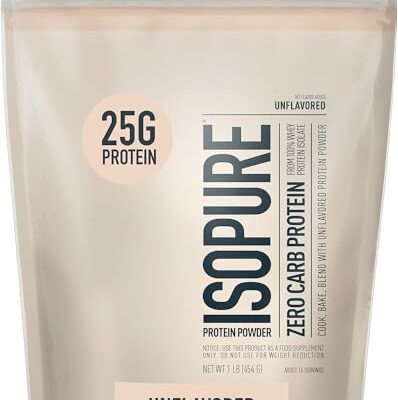 Isopure Unflavored Protein, Whey Isolate, 25g Protein, Zero Carb & Keto Friendly, 2 Ingredients, 16 Servings, 1 Pound (Packaging May Vary)