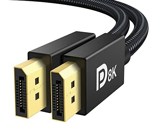 IVANKY 8K DisplayPort Cable 1.4, VESA Certified DP Cable 6.6ft (8K@60Hz, 4K@144Hz, 2K@240Hz)HBR3 Support 32.4Gbps, HDR, HDCP 2.2, FreeSync G-Sync, Braided Display Port for Gaming Monitor, Graphics, PC