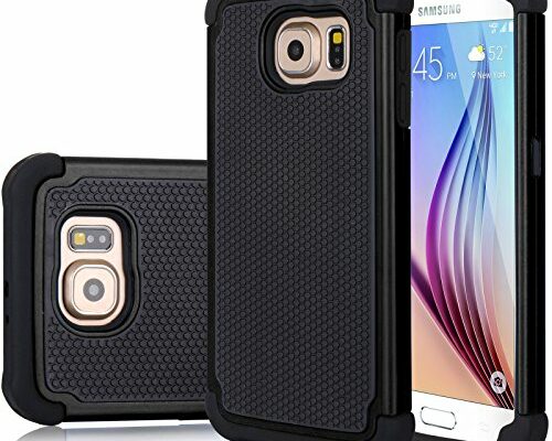 Jeylly Galaxy S6 Edge Case, (TM) [Shock Proof] Scratch Absorbing Hybrid Rubber Plastic Impact Defender Rugged Slim Hard Case Cover Shell for Samsung Galaxy S6 Edge S VI Edge G925 Black/Black