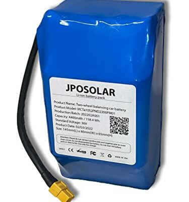 JPOSolar 36v Lithium Battery 36 Volt 4.4ah 4400mah Battery with XT60 Plug configuration 10S2P. with 6 MONTHS WARRANTY by factory. MADE in USA