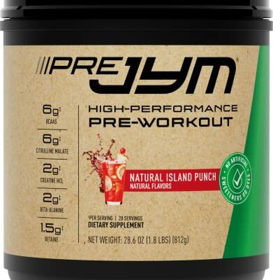 JYM Supplement Science Pre JYM Pre Workout Powder - BCAAs, Creatine HCI, Citrulline Malate, Beta-Alanine, Betaine, and More Naturally Flavored Island Punch Flavor, 30 Servings