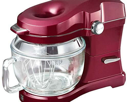 Kenmore Elite Ovation Electric Stand Mixer 5 Qt 500 Watt 10-Speed Motor Revolutionary Pour-In Top Tilt Head Beater Whisk Dough Hook Planetary Mixing 360-Degree Splash Guard Glass Bowl with Lid, Red