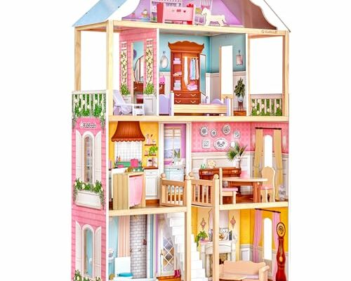 KidKraft Charlotte Classic Wooden Dollhouse with 14-Piece Accessory Set, for 12-Inch Dolls