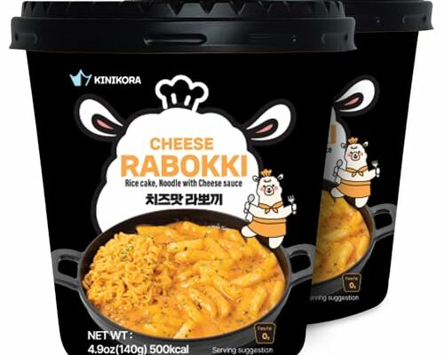 KINIKORA Premium Instant Rabokki Cup - (Cheese Flavor, Pack of 2) Korean Ramen & Tteokbokki | Quick & Easy, Authentic Street Food