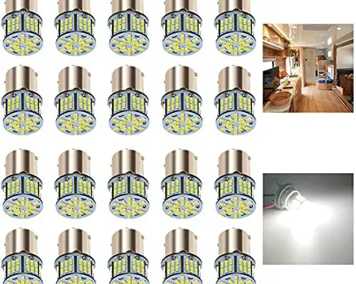 KISLED 12V RV LED Interior Lights, 20 Packs 1141 1156 1003 1073 BA15S 7506 LED Bulbs for RV Camper Trailer Boat Trunk Interior Indoor Tail Lights, White - 6000K