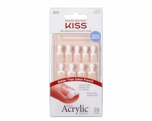 KISS Salon Acrylic, Press-On Nails, Nail glue included, Crush Hour', French, Petite Size, Squoval Shape, Includes 28 Nails, 2g Glue, 1 Manicure Stick, 1 Mini File