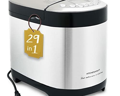 KITCHENARM 29-in-1 SMART Bread Machine with Gluten Free Setting 2LB 1.5LB 1LB Bread Maker Machine with Homemade Cycle - Stainless Steel Breadmaker with Recipes Whole Wheat Bread Making Machine