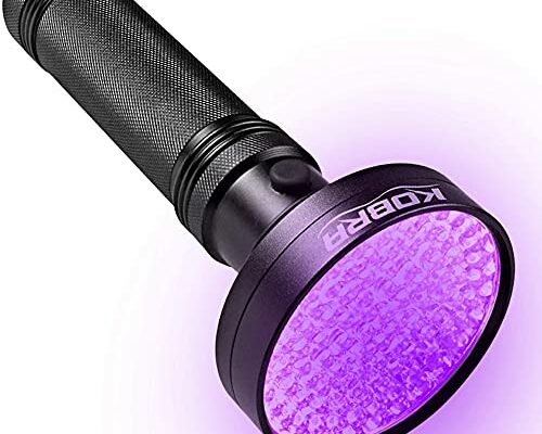 Kobra Black Light Flashlight 100 LED Lamp and Blacklight for Home & Hotel Inspection, Pet Urine & Stains - Ultra Intensity 18W 385-395nm LEDs Spot Counterfeit Money, Leaks, Scorpions (100 LED) (Black)