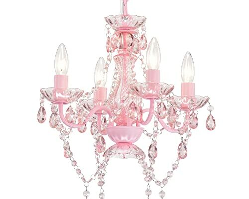 LaLuLa Mini Chandelier with Acrylic Crystals Pink Chandelier 4 Light Modern Chandelier for Girls Room