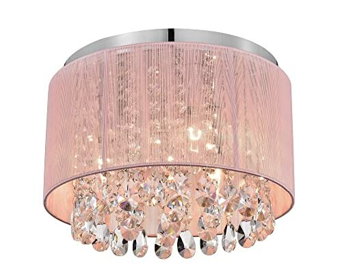 LaLuLa Pink Chandelier Drum Flush Mount Chandelier Crystal Ceiling Light Fixture 3 Light Bedroom Chandelier