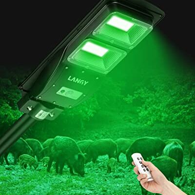 LANGY Hog Hunting Lights, Solar Green Light for Hunting Hogs Deers,Motion Activated Feeder Lights with Remote,19" Bracket is Included