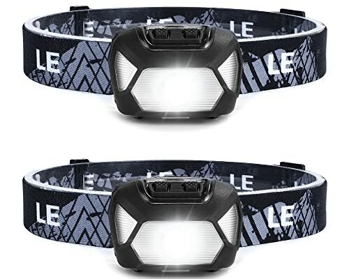 LE 320015 Battery Powered Headlamp - 1500Lux Super Bright LED Head Lamp with Red Light, IPX4 Waterproof Headlights for Outdoor Camping, Hiking, Hunting, Power Outages, Emergency, Hurricane, 2 Packs