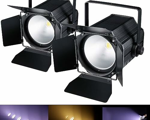 LED 200W COB Stage Lights with Barn Doors 2in1 Warm White & White COB Par Lights, DMX/Master-Slave DJ Lights Spotlight Fresnel Lights 3500~7500K Par Lights for Church Concert Wedding