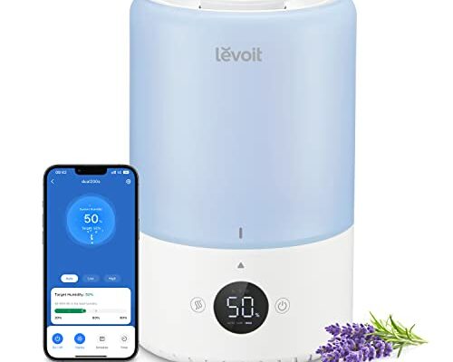 LEVOIT Dual 200S Smart Humidifiers for Bedroom, Top Fill, Customize Humidity for Home, Baby Nursery & Plants with Humidistat, Essential Oil Diffuser, Schedule, Timer, APP & Voice Control, 3L, Blue