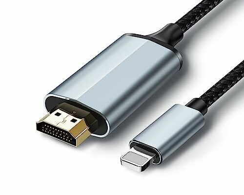 Lightning to HDMI Adapter • HDMI Cable for iPhone to TV • Compatible with iPhone14, 13, 12, 11 & YouTube to TV Output • with 1080P HD Display • Sync Video and Sound • Just Plug and Play • 6.6FT, Grey