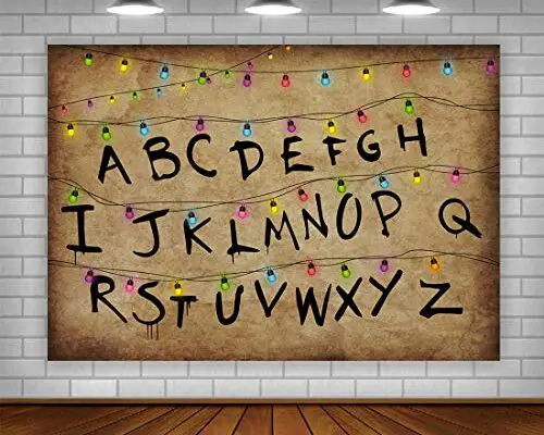 Lofaris Stranger Photography Backdrop Rustic Alphabet Colorful Lights Background Kids Birthday Party Decorations Supplies Cake Table Banner Photo Booth Props Cake Table Banner 5x3ft