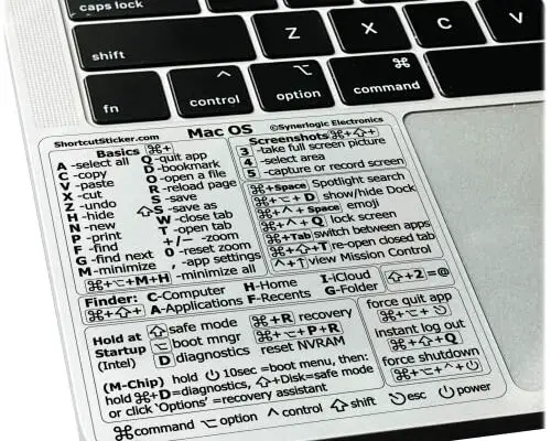 Mac OS Shortcuts Sticker | Mac Keyboard Stickers for Mac OS | No-Residue Laminated Vinyl MacBook Stickers for Laptop | MacBook Shortcut Stickers for 13-16" Air and Pro (Clear/Black)