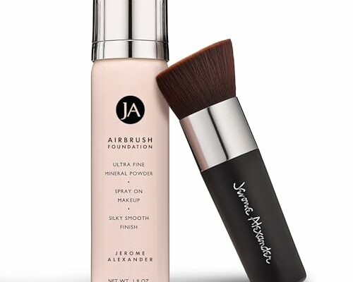 MagicMinerals AirBrush Foundation by Jerome Alexander – 2pc Set with Airbrush Foundation and Kabuki Brush - Spray Makeup with Anti-aging Ingredients for Smooth Radiant Skin - Light