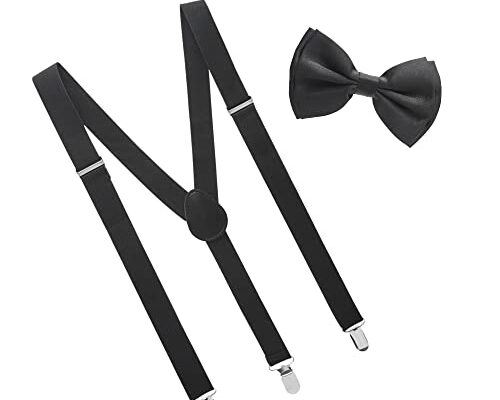 Man of Men Bowtie and Suspender Set for Men, Men’s Black Suspenders Bow Ties and Suspenders, Boys Women Tirantes Para Hombre, One Size Fits Most