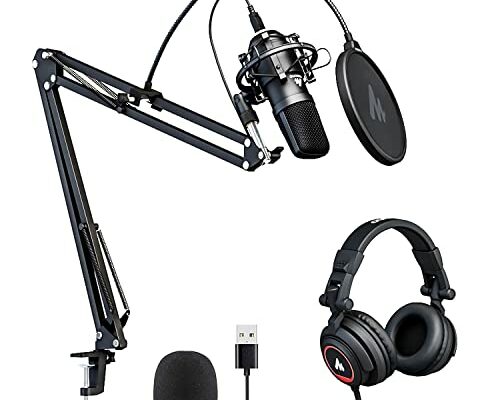 MAONO Microphone with Studio Headphone Set 192kHz/24bit Vocal Condenser Cardioid Podcast Mic Compatible with Mac and Windows, YouTube, Gaming, Live Streaming, Voice-Over (AU-A04H)