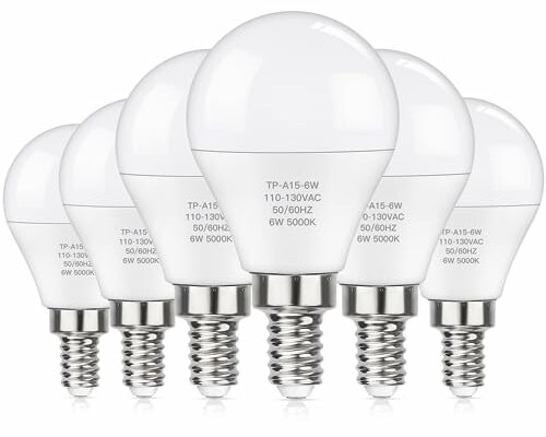 MAXvolador E12 LED 60W Equivalent Daylight White 5000K Ceiling Fan Bulbs, 600LM CRI 85+ Small Base Candelabra Bulbs, 6W Non-Dimmable, Pack of 6