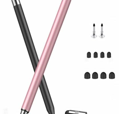 MEKO 3 in 1 Stylus Pens for Touch Screens, High Sensitivity & Precision Capacitive Stylus Pencil for Apple iPad iPhone Tablets Samsung Galaxy All Universal Touchscreen Devices (2 Pack-Black/Rose Gold)