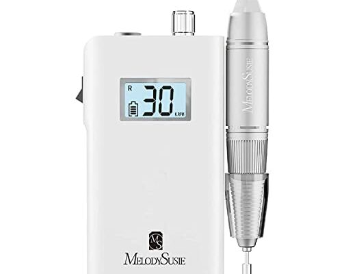 MelodySusie Professional Rechargeable 30000 rpm Nail Drill,SC320H Portable Electric E File Scamander, Acrylic Gel Grinder Tools with 6 Bits and Sanding Bands for Manicure Pedicure Carve Polish (White)