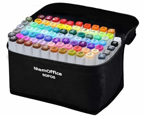 MemOffice 80 Colors Dual Tip Artist Alcohol Markers Set with Carrying Case - Perfect for Coloring, Drawing, Sketching, Card Making and Illustration - Perfect for Adults and Kids