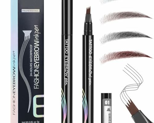 Microblading Eyebrow Pen-Magic Eyebrow Pencils for Women,3D Microblading Eyebrow Tattoo Pencil 4 Fork Tip, Eyebrow Contouring Pen With Hair Like Strokes, Create Natural-Looking Brows, Stay On All Day