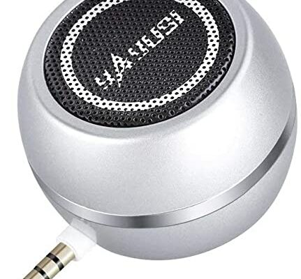 Mini Speaker with 3.5mm Aux Input Jack, 3W Loud Portable Speaker for iPhone iPod iPad Cellphone Tablet Laptop, with USB Rechargeable Battery, Gift Choice for Kids, Silver