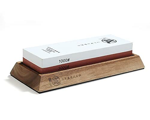 MITSUMOTO SAKARI Japanese Knife Sharpening Stone, Professional Kitchen 1000/3000 Grit Knife Sharpener Stone, Non-Slip Bamboo Seat Sharpener Whetstone