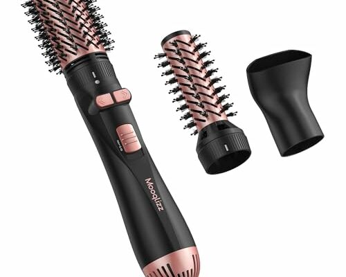 Mooqlizz Rotating Hair Dryer Brush, 3 in 1 Round Hot Air Spin Brush Set, Volumizer Blow Dryer Brush with 2 Brushes and Concentrator, Pink Black