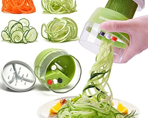 MOOREDLIFE Spiralizer Handheld Vegetable Slicer, 4 in 1 Zucchini Spaghetti Maker Vegetable Zoodle Maker Veggie Spiralizer Spiral Slicer Zucchini Spiralizer