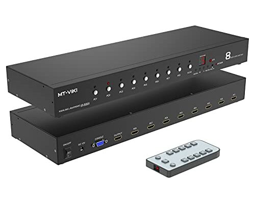 MT-VIKI Rack Mount HDMI Switch, 8 Ports HDMI Switch 8 in 1 out 4K@60Hz (4:4:4) HDCP2.2 + Rackmount-Ears+RS232 +Auto Swtich, Auto Scan (8x1)