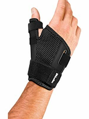 MUELLER Sports Medicine Adjust-to-Fit Thumb Stabilizer, Thumb Pain Relief Brace for Men and Women, Ideal for De Quervain's Tenosynovitis, Arthritis, Sprains, Fits Right or Left, Black, One Size