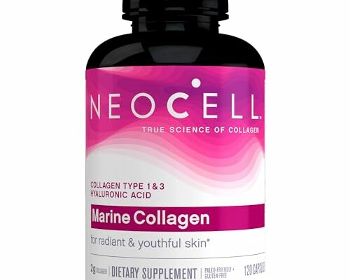 NeoCell Marine Collagen With Collagen Type 1 and 3 and Hyaluronic Acid, With Hydrolyzed Collagen, Skin Health Supplement, Capsule, 120 Count, 1 Bottle