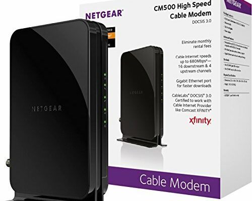 NETGEAR CM500-100NAR DOCSIS 3.0 Cable Modem with 16x4 Max Download speeds of 680Mbps. Certified for XFINITY by Comcast, Time Warner Cable, Cox, Charter & More(Renewed)