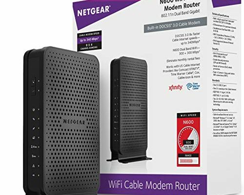 NETGEAR Dual-Band N600 Router with 8 x 4 DOCSIS 3.0 Cable Modem (C3700-100NAS) Black - Renewed