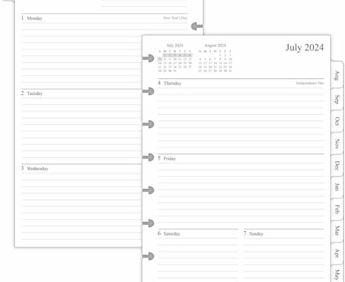 newestor 2024-2025 Planner Refill for 8 Discbound Planners, Weekly & Monthly, July 2024 to June 2025, 5-1/2" x 8-1/4", Junior Size