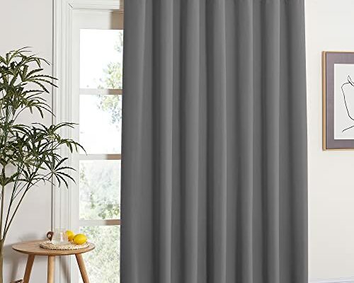 NICETOWN Grey Blackout Patio Sliding Door Curtains 84 inch Length, Grommet Room Divider Thermal Insulated Curtain Drapes for French Door/Living Room (Gray, W100 x L84, 1 Panel)