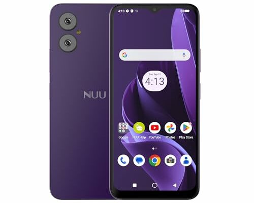 NUU A15 Cell Phone 4GB + 128GB, Unlocked for Mint, Metro, T-Mobile, Qlink and More, Perfect for Teenagers, Dual SIM 4G, Octa-Core Helio G36 2.2GHz 6.5" HD+, Android 13, Purple, US Warranty