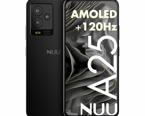 NUU A25 AMOLED 120Hz 6.7" Unlocked for T-Mobile, ATT, Cricket, Mint, ULTRA, Metro, Gaming phones, Octa-Core Helio G99, 4G/LTE Dual SIM, 6GB + 128GB 50MP Camera, Black, International Travel